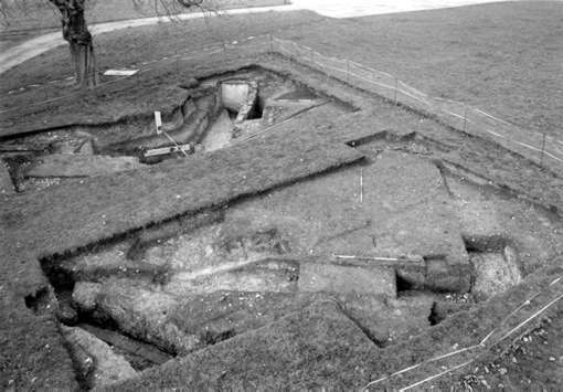 Excavations reveal a brick built cellar.